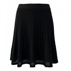 Max Studio Black Ribbed Knit A-Line Skirt with Crochet Hem, Size Large, Like New